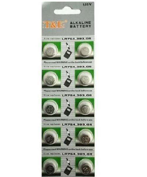 BATTERIE BOTTONE MINI 1.55V AG5 LR754 393 G5 ALKALINE (10 PEZZI)
