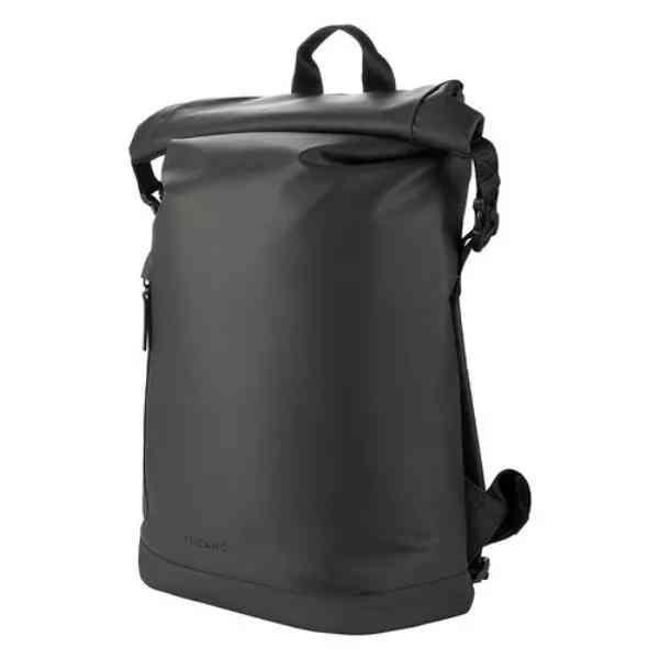 BORSA ZAINO ROLLO PER NOTEBOOK 15,6" E MACBOOK PRO 16" - IN TESSUTO RICICLATO RESINATO TASCA INTERNA E TASCA ESTERNA NERA (BKROL15BK)