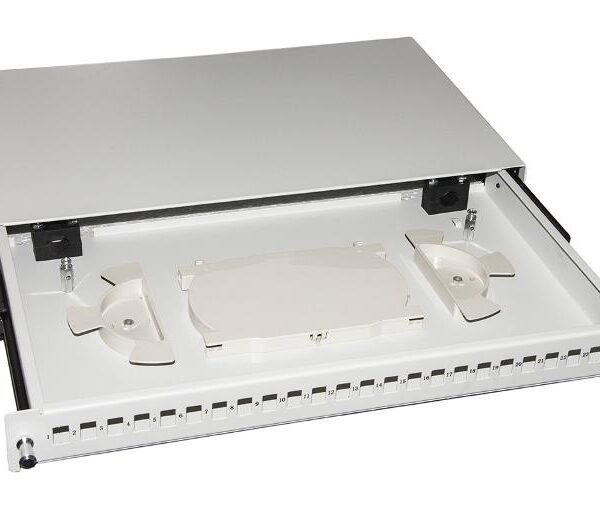 CASSETTO FIBRA OTTICA 24 PORTE PER ADATTATORI LC DUPLEX E SC SIMPLEX 1 UNITA' PER INSTALLAZIONE 19" GRIGIO CON BINARI TELESCOPICI (LKFO24GR)