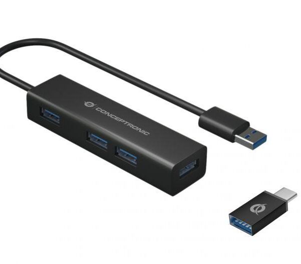 HUB USB 3.0 A 4 PORTE CON ADATTATORE USB-C (HUBBIES06B)