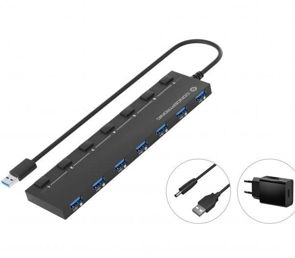 HUB USB 3.0 A 7 PORTE CON ALIMENTATORE 5.0V/3.0A (HUBBIES19BP)