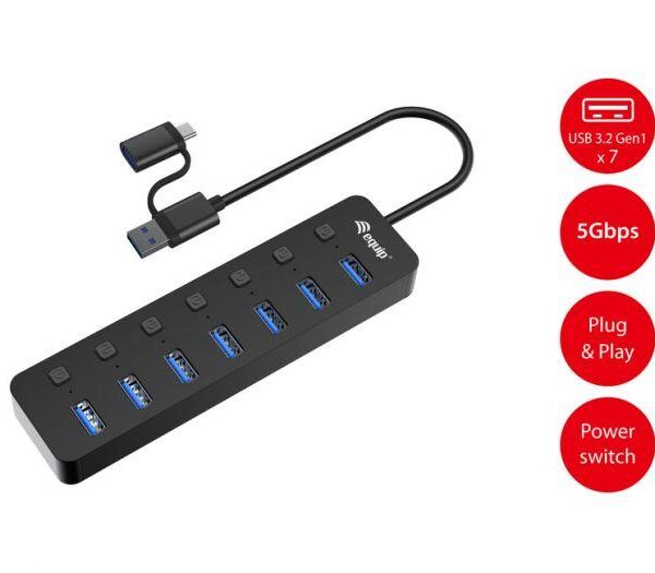 HUB USB 3.2 GEN 1 A 7 PORTE CON ALIMENTATORE (128965)