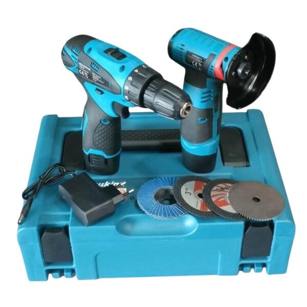 KIT TRAPANO ELETTRICO + SMERIGLATRICE ANGOLARE - BATTERIA 12V - SET COMPLETO (NL-5827)