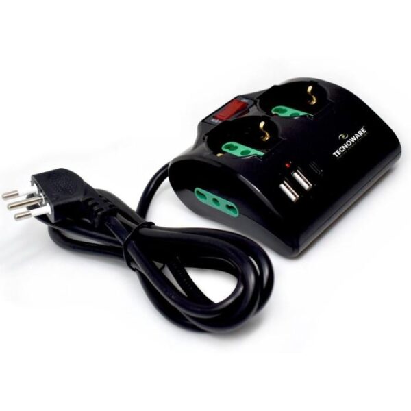 MULTIPRESA POWER CLEANER 4: INGRESSO ITALIA - 2 USCITE ITALIA/SCHUKO - 2 USCITE ITALIA 10/16A - PORTE USB - TOGETHER ON (FMP4IIGUSB)