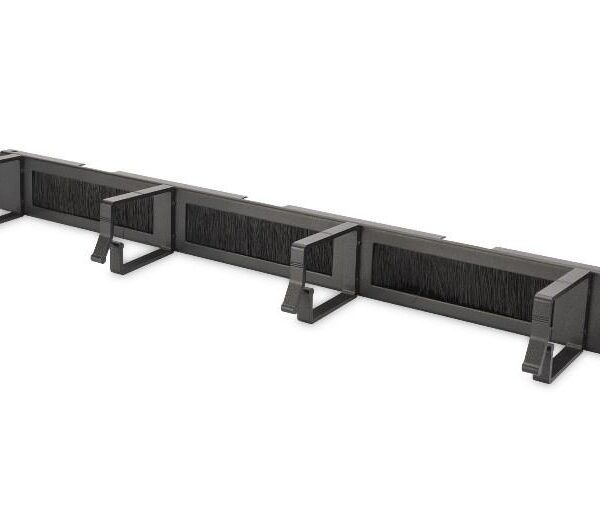 PANNELLO PASSACAVI FORATO CON SPAZZOLA DI PROTEZIONE PER ARMADI 19" (1 UNITA') NERO CON 4 GANCI