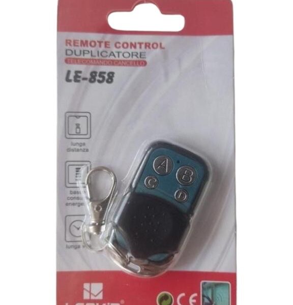 TELECOMANDO UNIVERSALE RF (LE-858) RADIOCOMANDO 433.92 PORTE CANCELLI - CONFEZIONE PACKAGE
